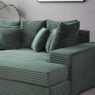KENDARI Canapé 4 places assise profonde en velours côtelé vert