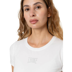 Camiseta de manga corta para mujer Leone 1947 Never Without con logo de pedrería