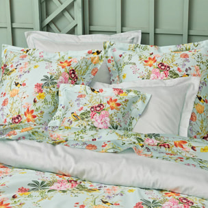 Taie d'oreiller satin de coton imprimé multicolore Primavera vert d'eau