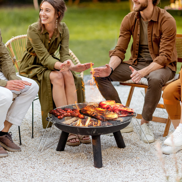 Grille de barbecue pliable portable avec trépied - Ø 50 x 21H cm - acier galvanisé