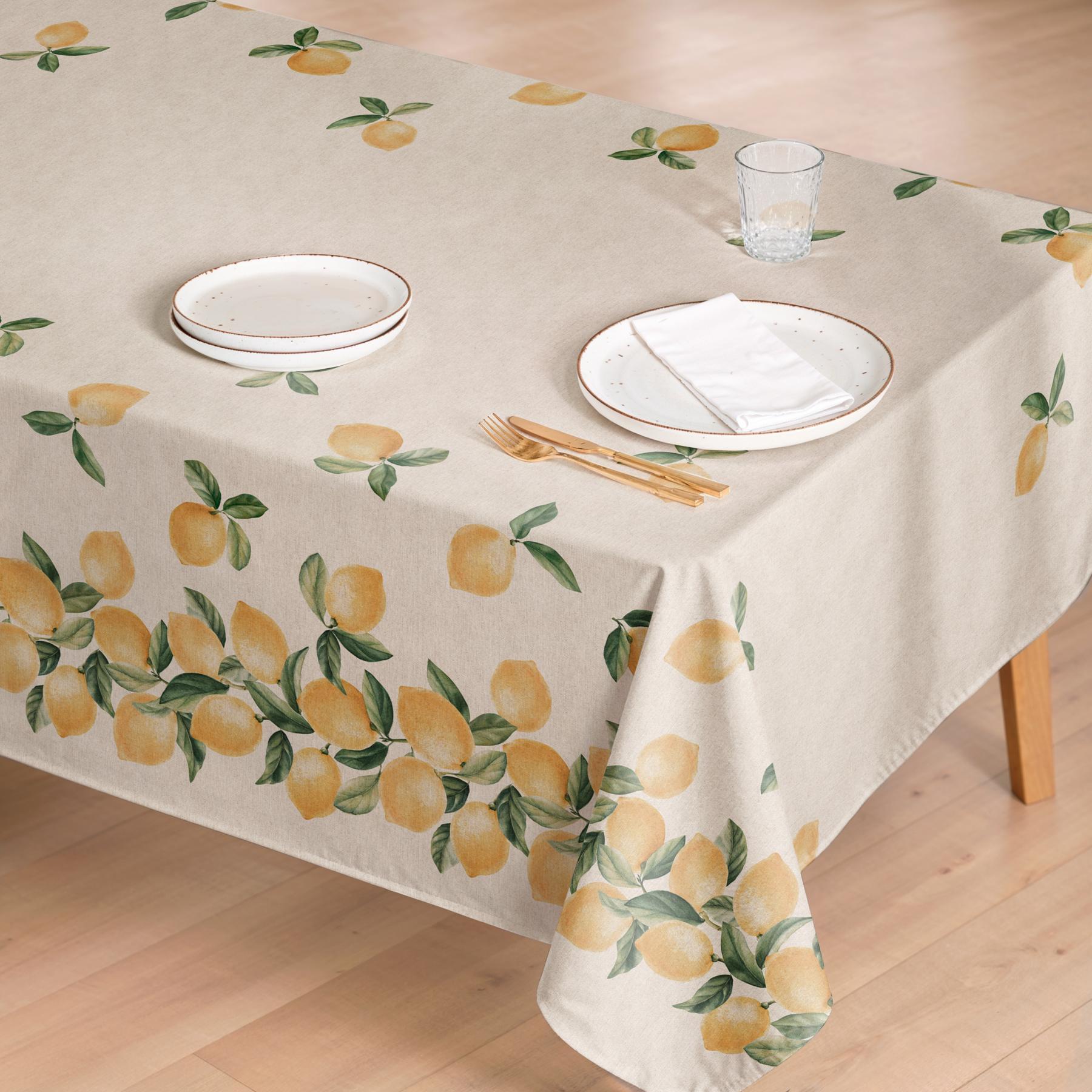 Nappe imprimée anti-taches JAUNE CITRON