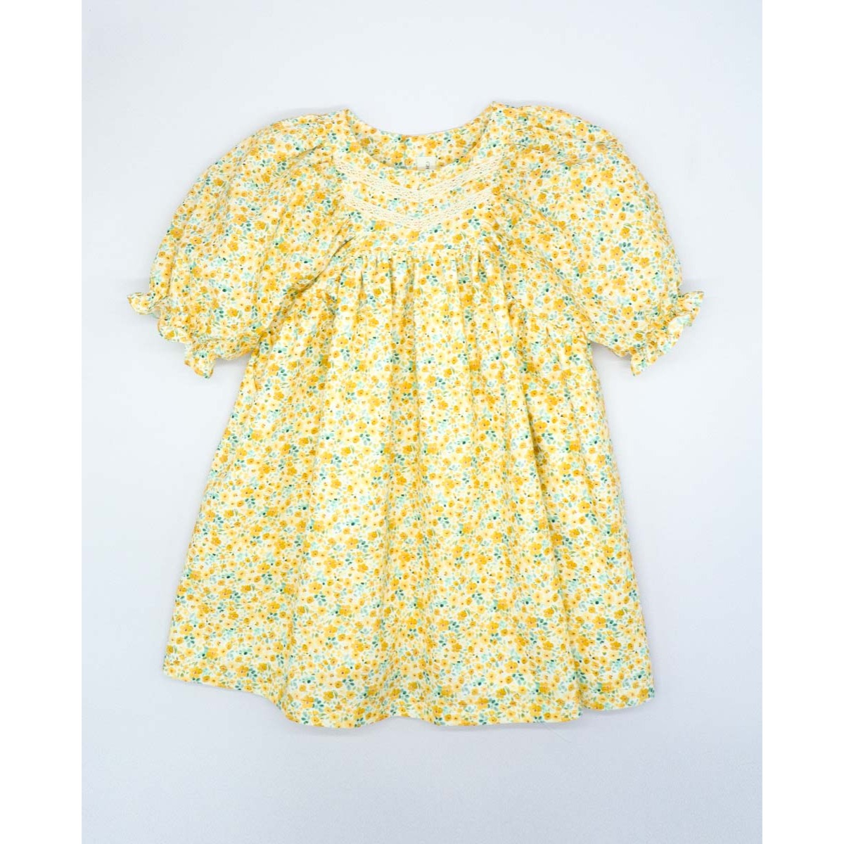 VESTIDO MANGA ABULLONADA FLORES AMARILLO