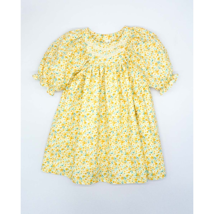 VESTIDO MANGA ABULLONADA FLORES AMARILLO