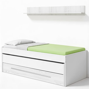 Letto A Castello Salvaspazio Con Letto Estraibile Cassetto E Mensola Design Nordico Ideale Per Camerette  65×199×96 Cm Bianco e Bianco Effetto Legno