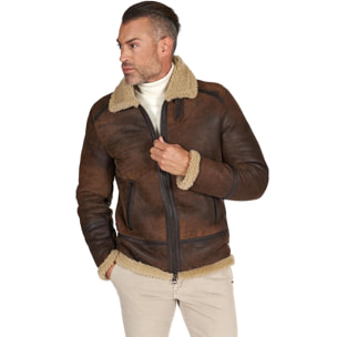 Montone Shearling testa di moro uomo collo camicia con fibbia