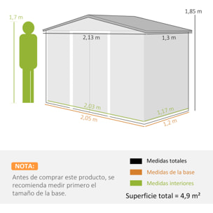 Cobertizo de Jardín con Base 213x130x185 cm Caseta de Jardín Exterior con 2 Puertas Correderas y 4 Ventanas para Almacenamiento de Herramientas Marrón