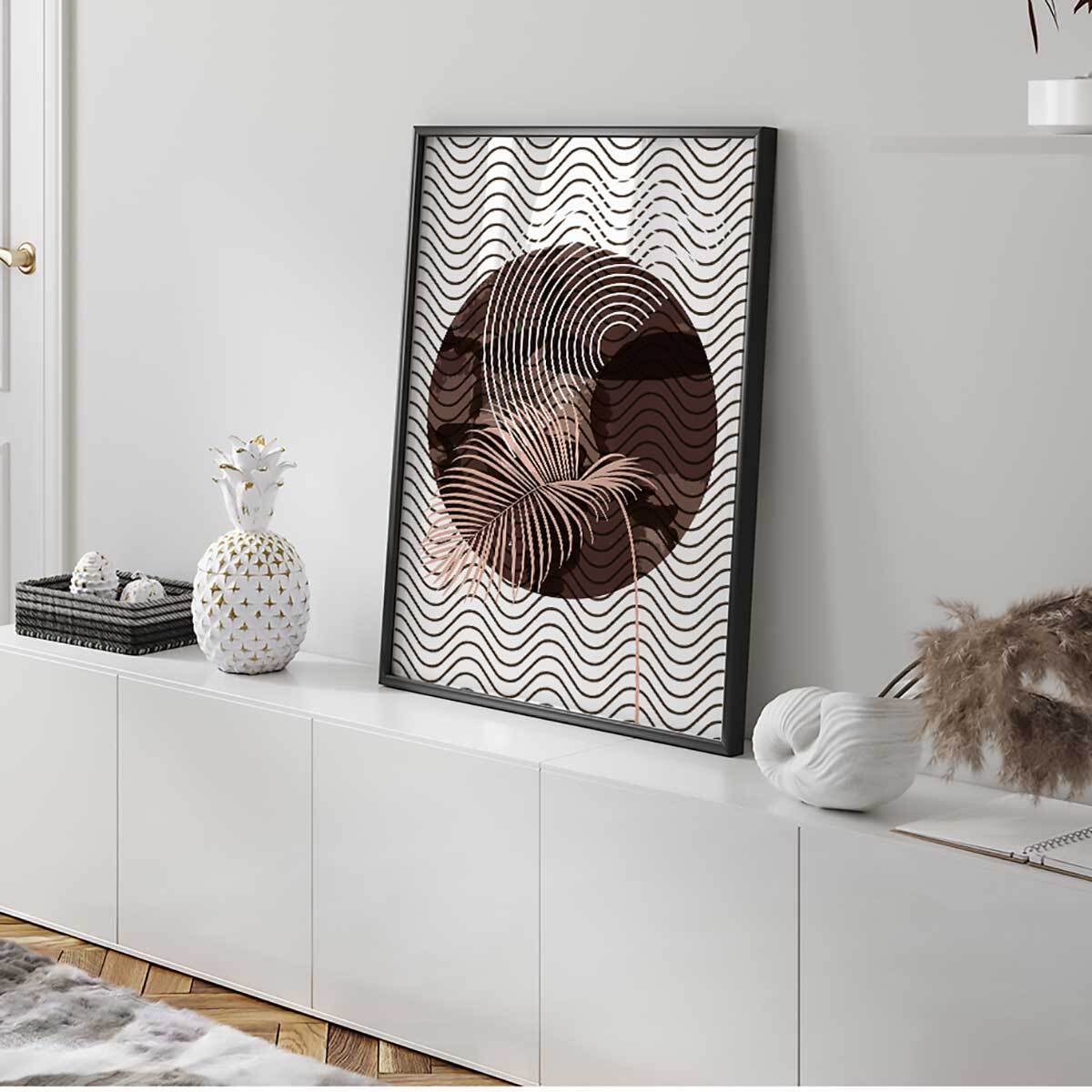 Affiche encadrée abstraite feuille et formes ondulées Affiche + cadre en métal - Noir