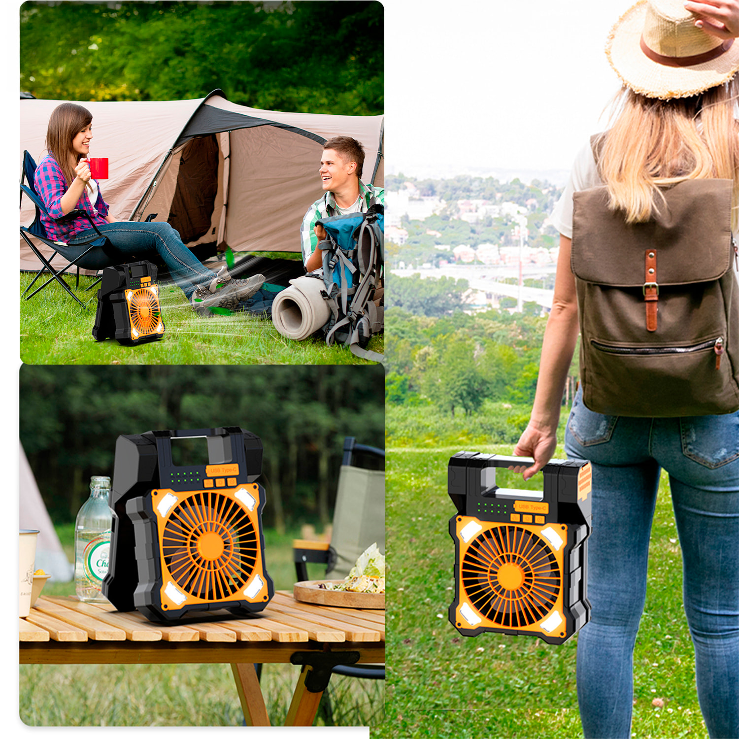 Ventilador F904 de 5 velocidades con paneles solares duales, función antimosquitos, temporizador, luz LED con 3 intensidades, 80lm y power bank de 5200mAh.