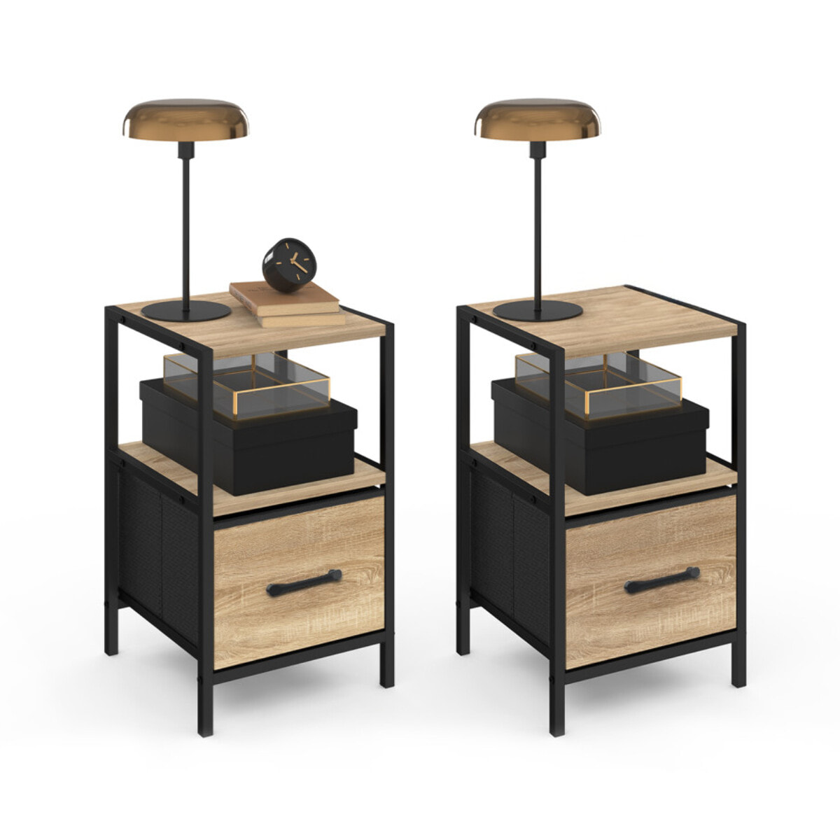 Tables de chevet Iris avec 1 tiroir et 1 niche - lot de 2