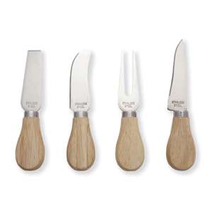 Koet, set per formaggi con utensili in acciaio inox con manici in legno naturale.