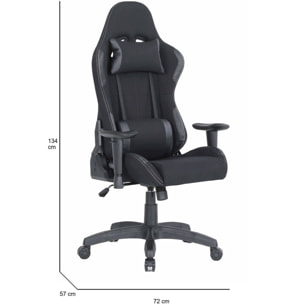 Sedia da gaming Bundaberg, Poltrona da gaming adulto, Sedia da scrivania, 57x72h124/134 cm, Nero