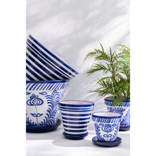 J-Line cache-pot Granada Stripes Handmade + Painted - céramique - bleu - medium - Ø 27 cm