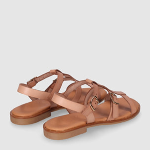 Sandalias de Piel - Beig - Tacón: Bajo