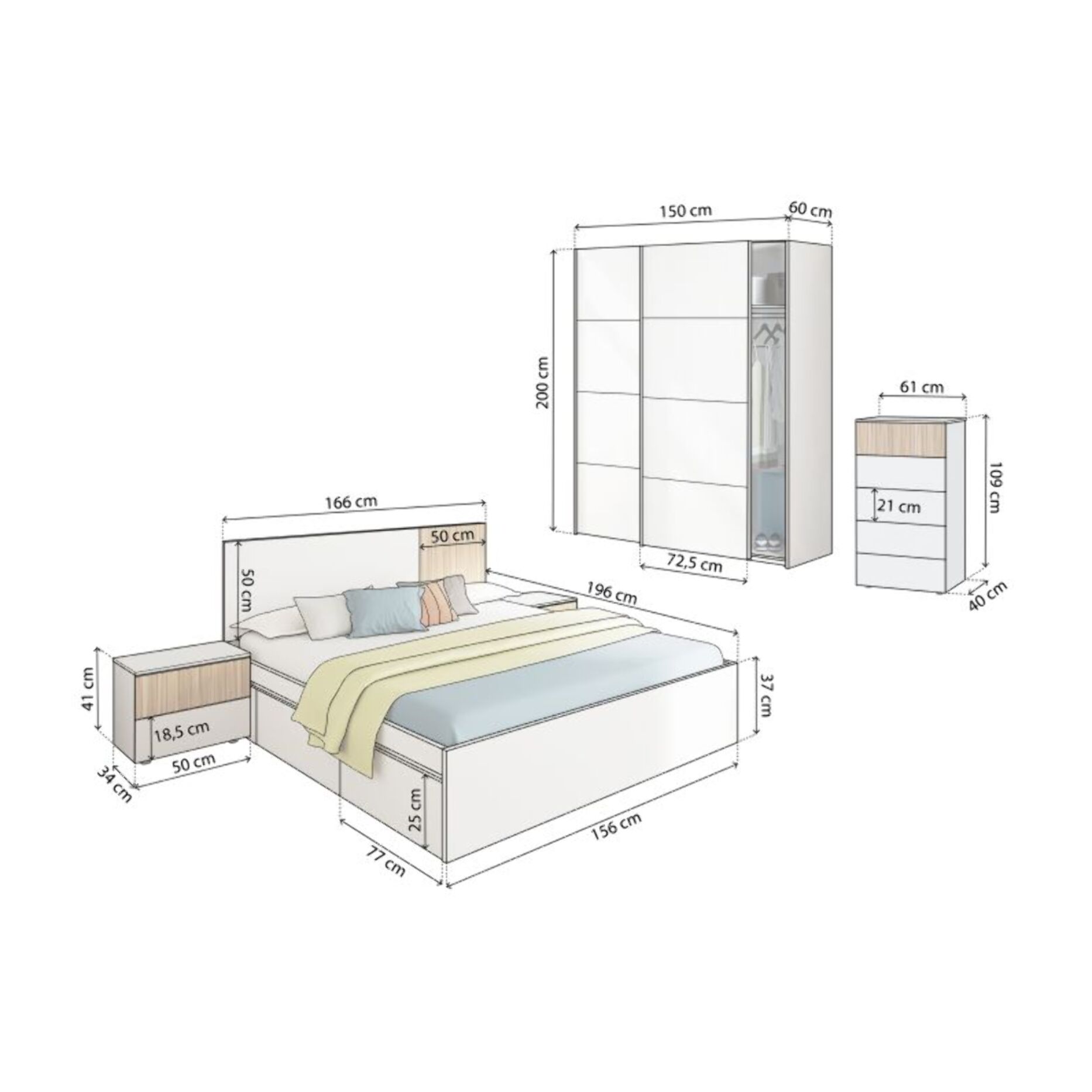 Dormitorio Nitza 5C Max V1 Blanco Artik (Blanco Mate) - Natur