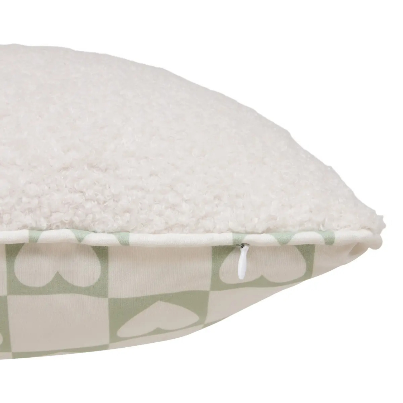 Coussin reversible bouclette/motif coeurs Jaiko 38x58cm blanc et vert