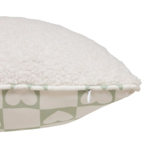 Coussin reversible bouclette/motif coeurs Jaiko 38x58cm blanc et vert