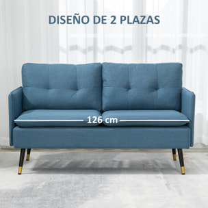 Sofá de 2 Plazas Tapizado en Lino Sofá de Salón con Cojines Reposabrazos y Patas de Acero para Dormitorio Oficina Carga 240 kg 139x68x80 cm Azul
