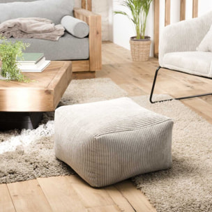 AGATHE - Pouf carré 57x57cm tissu velours côtelé gris perle