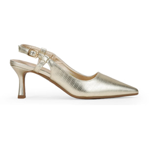 Zapatos de tacón oro con cierre de hebilla