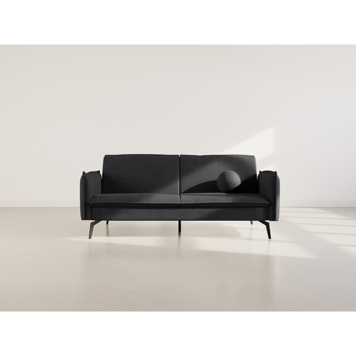 Lexie - Canapé convertible clic-clac 2 places en velours côtelé - Noir