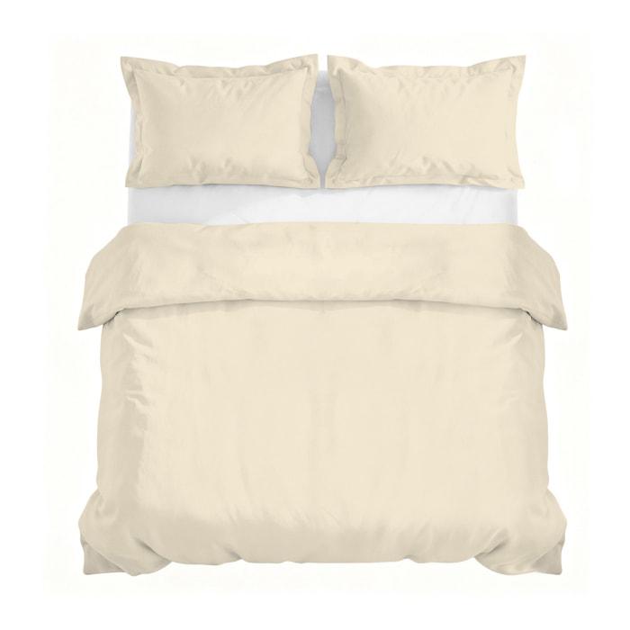 PARURE COPRIPIUMINO RASO CLOE, 100% Raso di Cotone, Made in Italy - PANNA