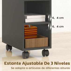 Mesa Auxiliar con Encimera Deslizante y Ruedas, Mesita Auxiliar con Almacenamiento Oculto y Estante Ajustable, para Salón, Dormitorio, Negro