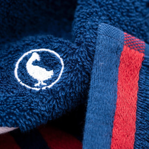 Set de 4 toallas de baño (2x toalla manos 50x90cm + 2x toalla ducha 70x140cm) 100% algodón 500gsm blanco crudo y azul marino el ganso