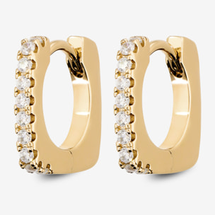 Orecchini Quadrati con Pavé di Cubic Zirconia Bianche placcati Oro Giallo 18Kt