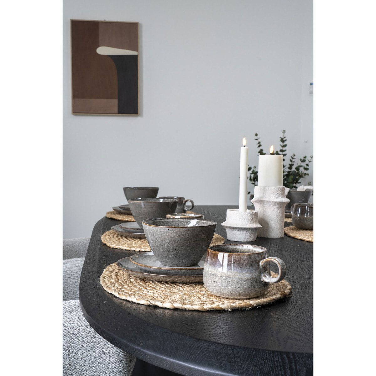 Set 4 Ciotole Selma in Gres Grigio e Marrone — Ø15×9 cm