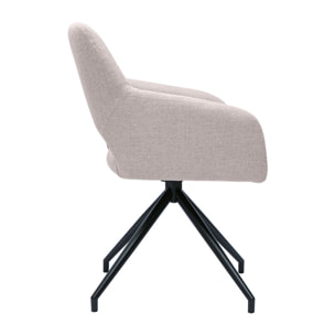 Chaise pivotante 360° en tissu effet velours texturé beige et métal noir LAURETTE