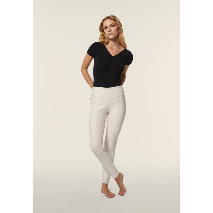 Pantaloni in Similpelle Laminata con Vita Alta superskinny