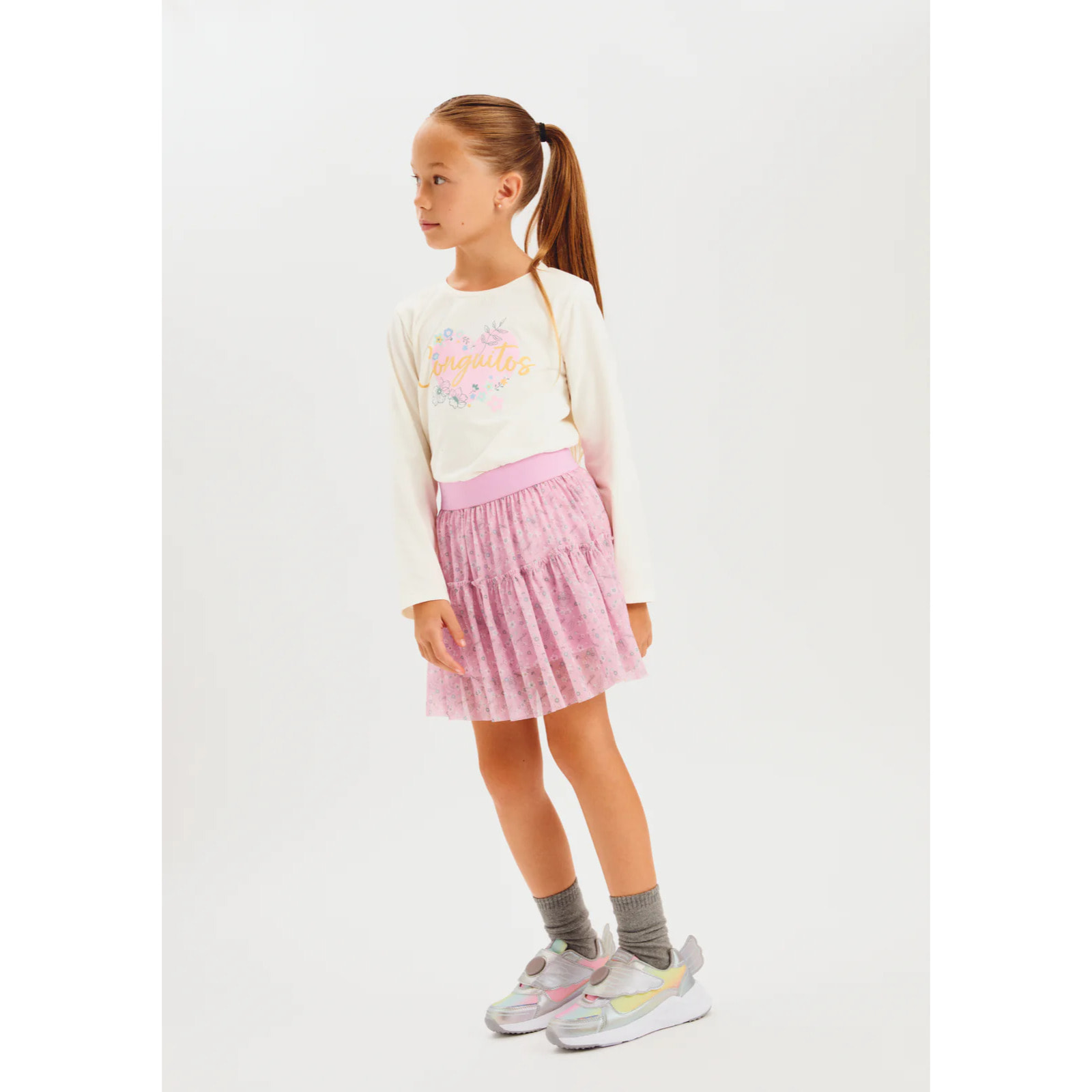 Camiseta Niña Manga Larga Con Estampado Frontal