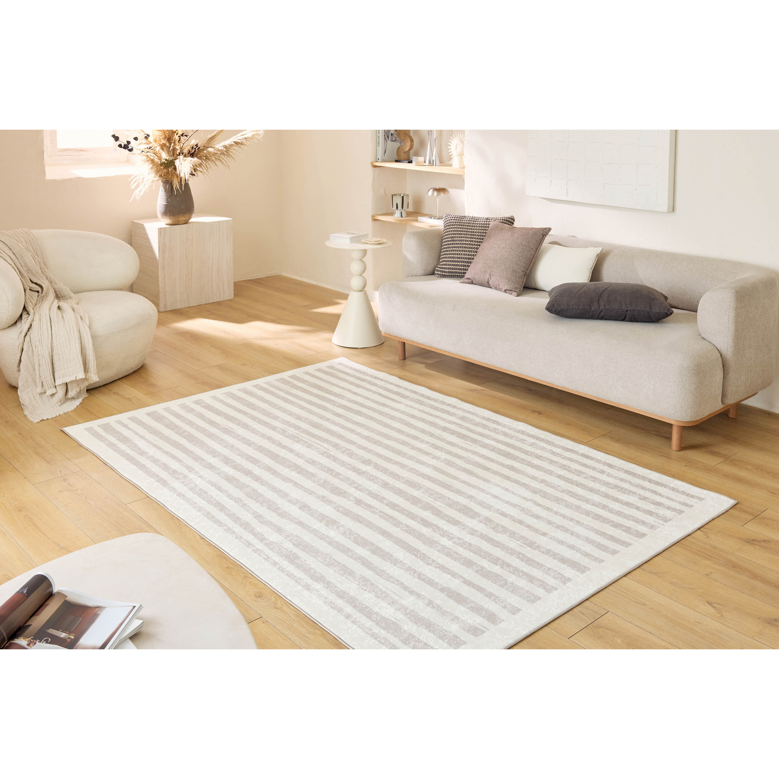 GREGE - Tapis lavable motif rayure - Beige