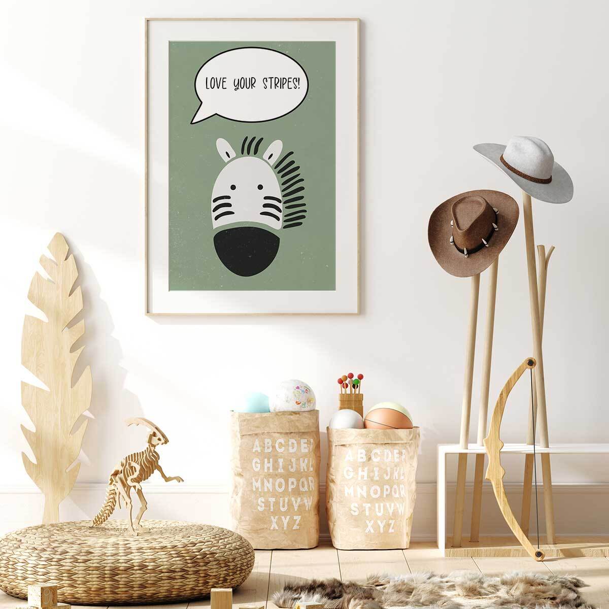 Affiche enfant zebre Affiche + cadre en bois - Chêne