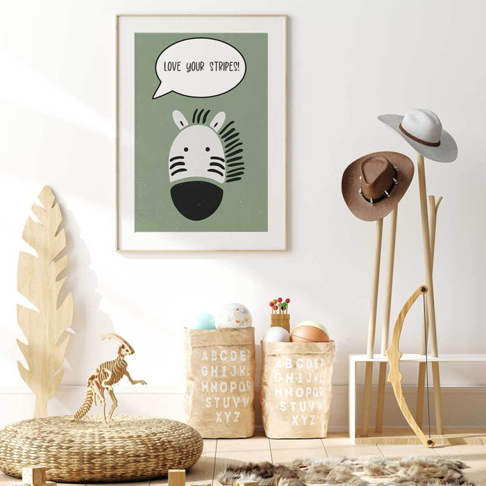 Affiche enfant zebre Affiche + cadre en bois - Chêne