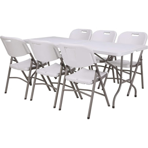 Mesa plegable multifuncional 180x75x74 cm, y set de 2 sillas plegables 51x45x85,5cm, ideal para exteriores