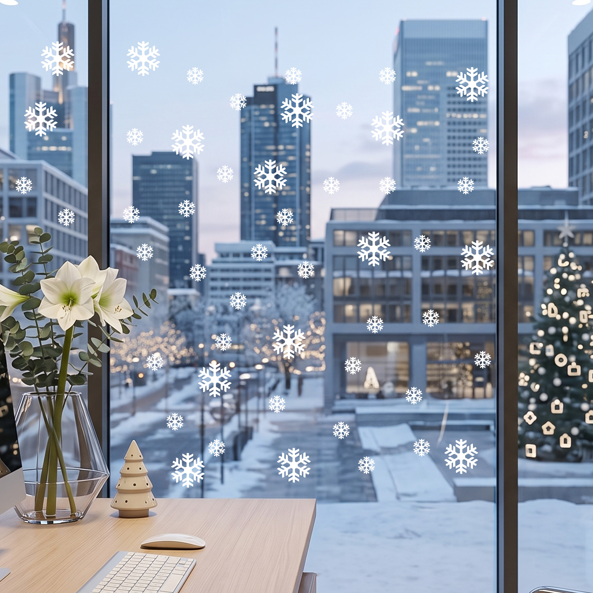 50 Stickers électrostatiques flocons - Autocollants adhésifs fenêtres noël - décoration fêtes
