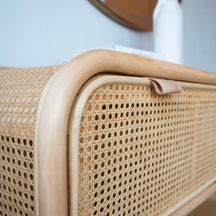 Commode en rotin et bois massif, 2 portes abattantes - Alata