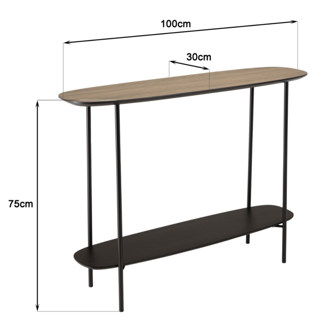 JULIA - Console 2 plateaux 100x30cm bi-matière mocha/noir pieds métal