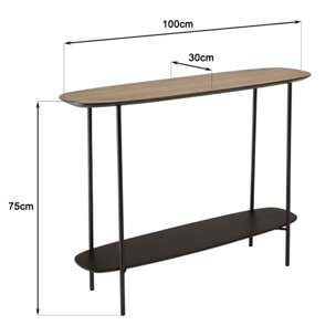 JULIA - Console 2 plateaux 100x30cm bi-matière mocha/noir pieds métal