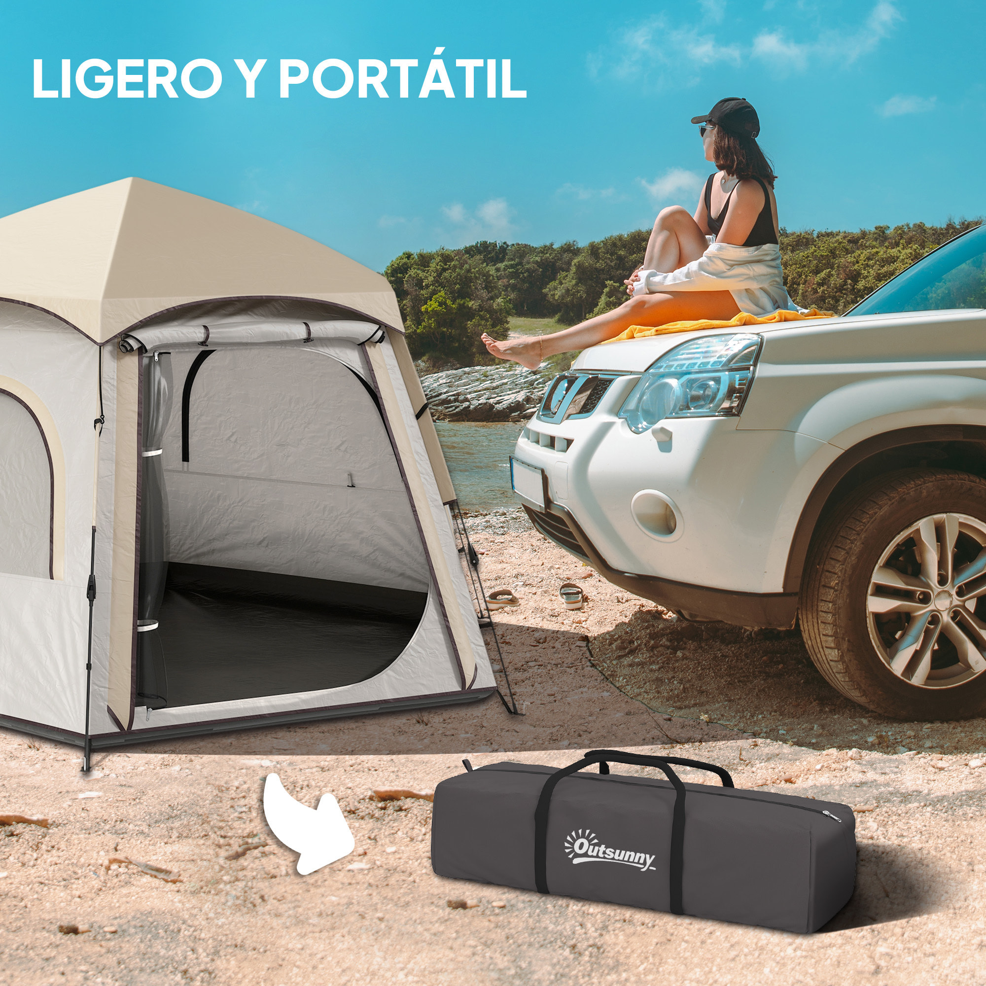 Tienda de Campaña para 2-4 Personas Tienda de Camping Plegable con Fácil Instalación Ventanas de Malla Gancho y Bolsa de Transporte Protección UV Impermeable para Senderismo Blanco y Beige