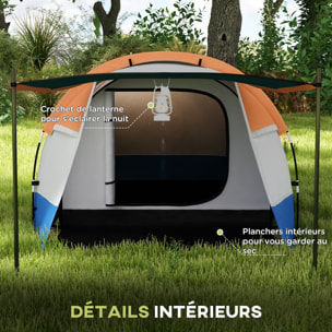 Tente de camping 2-3 pers. porche étanche 2000 mm 3 portes sac de transport orange