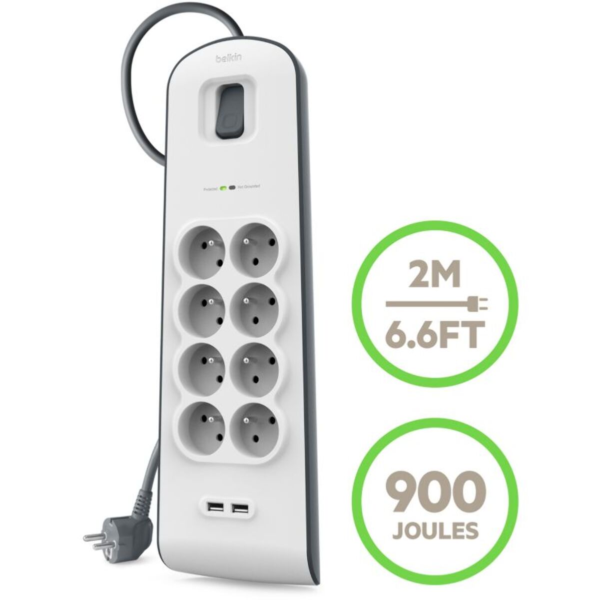 Multiprise USB BELKIN 8 prises parafoudres + 2 USB