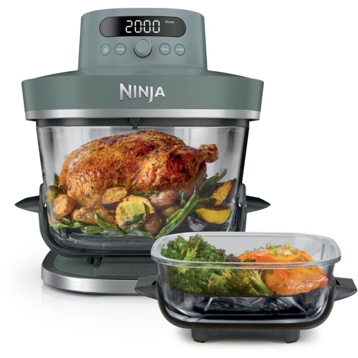 Friteuse sans huile NINJA CRISPi PRO 7-en1, 2 récipients en verre de 5.7 et 2.3L, AS101EUGY, Vert Ash Grey