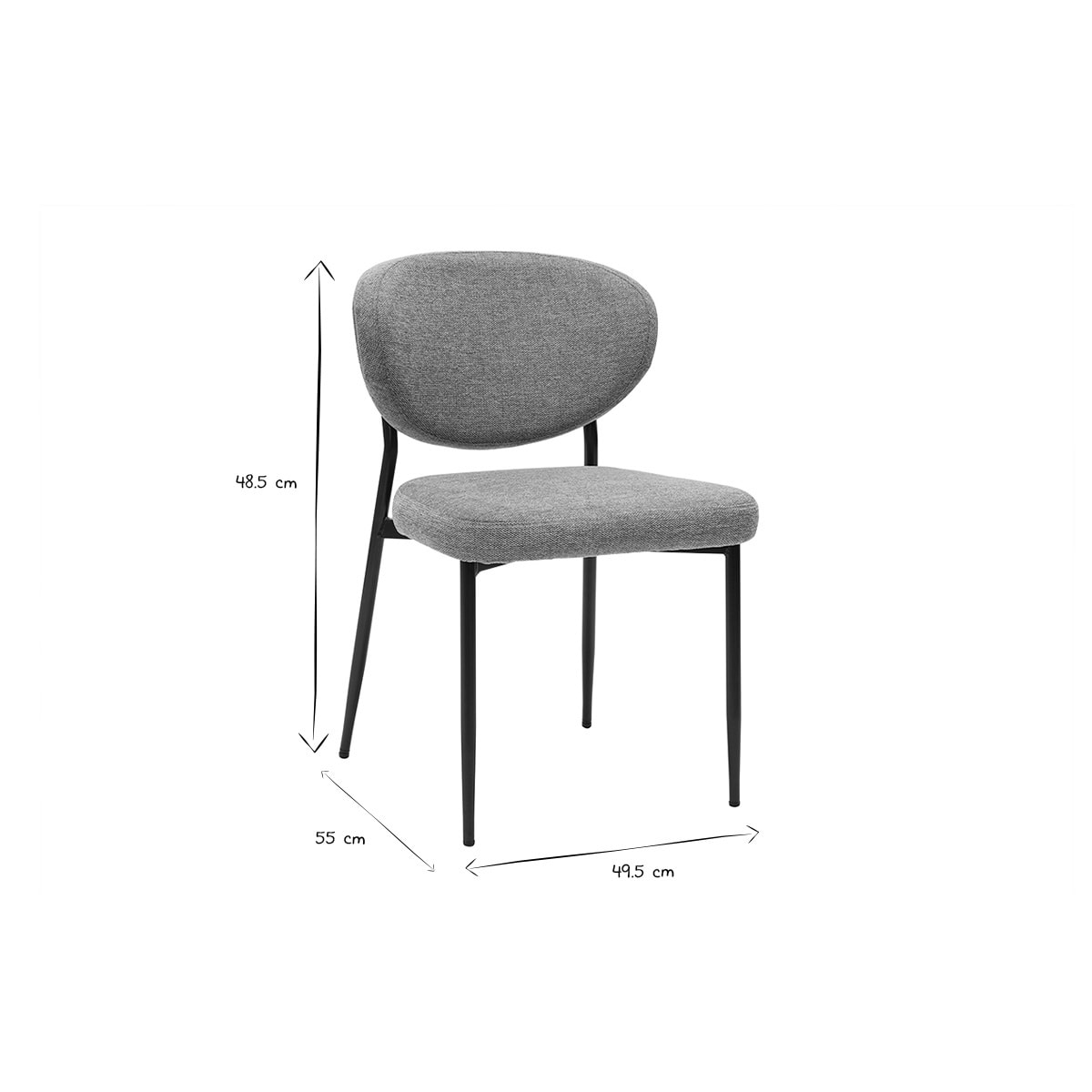 Chaises en tissu effet velours texturé gris et métal noir (lot de 2) BREKA