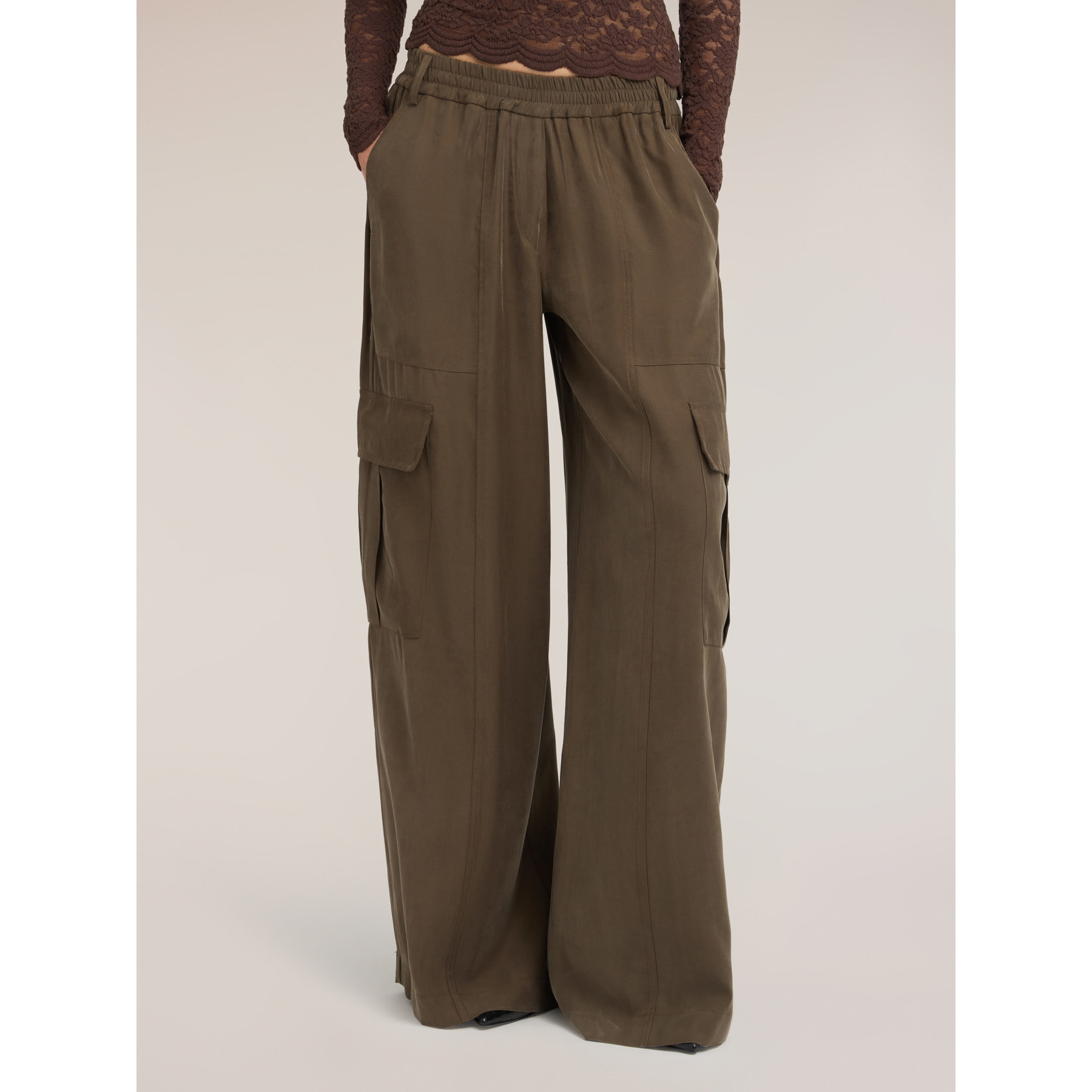 Motivi - Pantaloni cargo palazzo misto viscosa - Verde militare