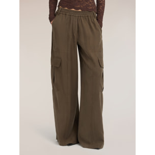 Motivi - Pantaloni cargo palazzo misto viscosa - Verde militare