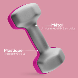 Lot de 2 haltères hexagonales 2 x 3 Kg - poignée antidérapante - métal PVC rose