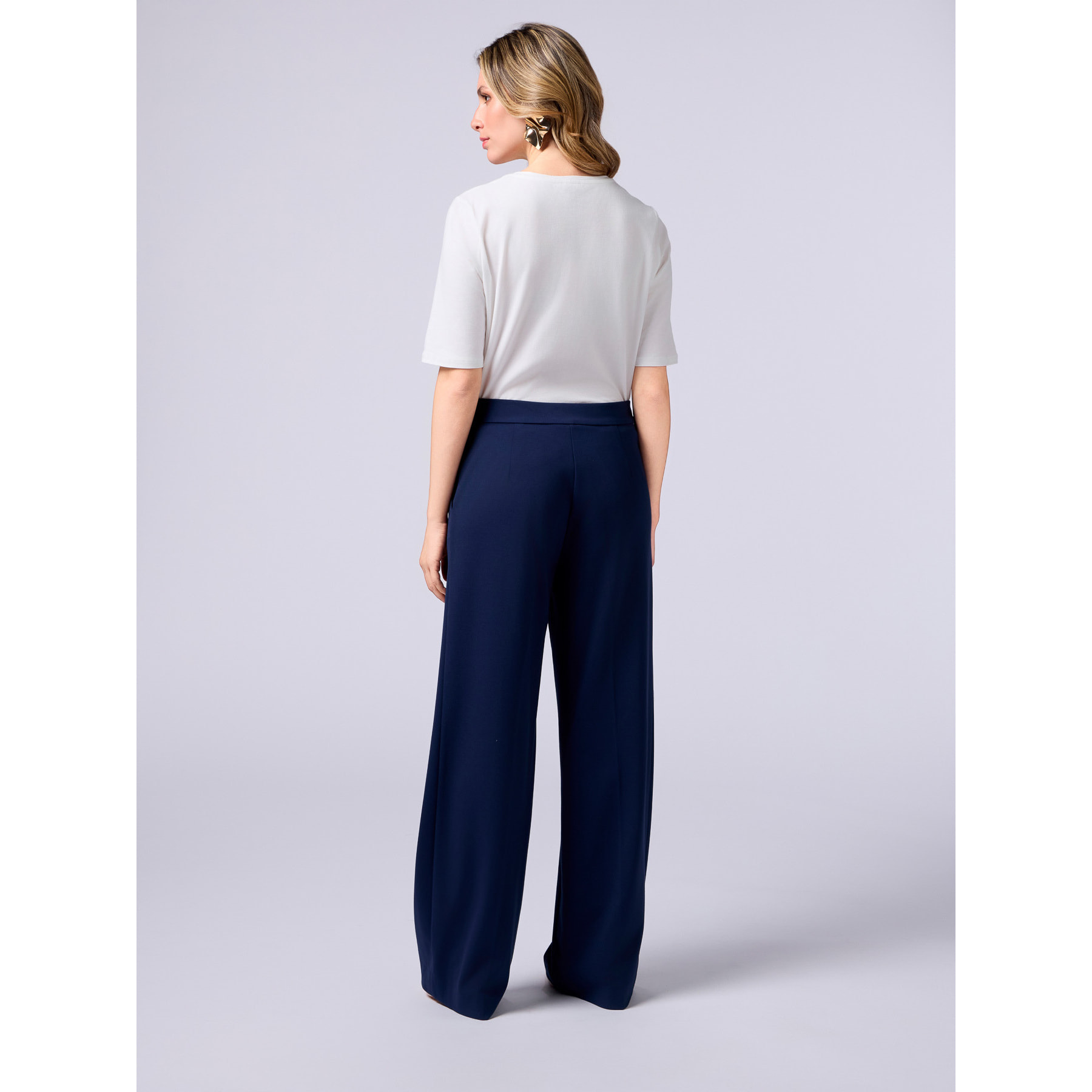 Oltre - Pantaloni palazzo in punto milano - Blu