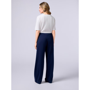 Oltre - Pantaloni palazzo in punto milano - Blu